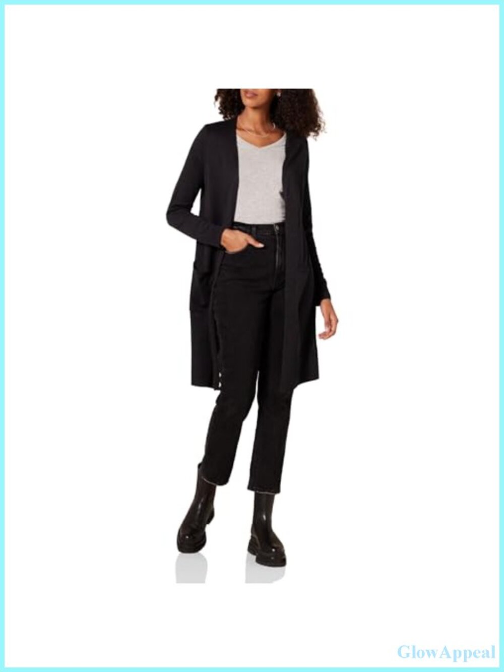 Lightweight Open-Front Long-Sleeve Cardigan Sweater Ribbed Cotton Blend